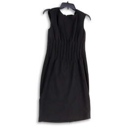 Womens Black Sleeveless Round Neck Back Zip Knee- Length Sheath Dress Sz 4