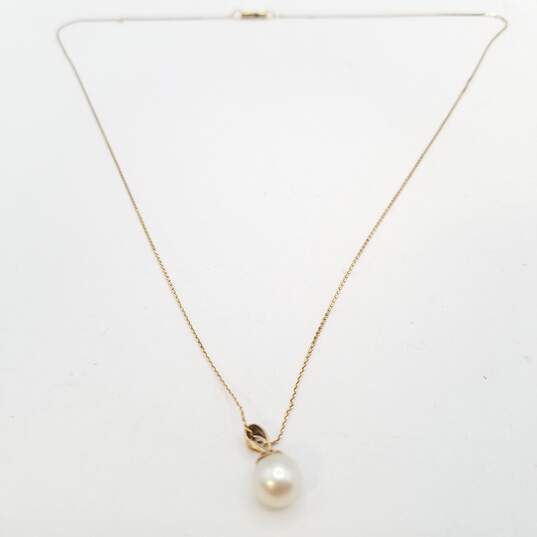 14K Gold FW Pearl Pendant Necklace Damage 2.0g image number 2