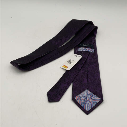 NWT Mens Purple Silk Paisley Keeper Loop Adjustable Designer Neck Tie image number 2