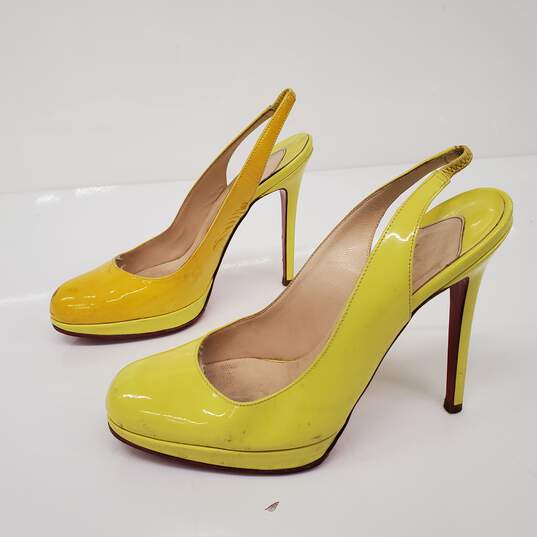 Christian Louboutin Yellow Patent Leather Slingback Pumps Women's Size 6 image number 2