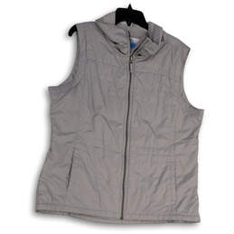 Mens Gray Mock Neck Front Pocket Sleeveless Full-Zip Puffer Vest Size 1X