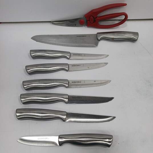 7pc Sabatier Stainless Steel Handle Kitchen Knife Set with Scissors