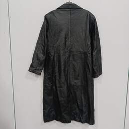 Mens Black Leather Notch Collar Long Sleeve Button Front Trench Coat Size M alternative image