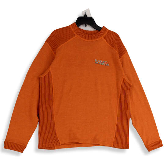 Mens Orange Knitted Long Sleeve Crew Neck Pullover Sweater Size Large image number 3