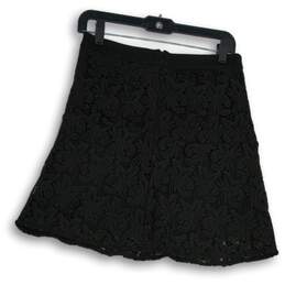 Womens Black Floral Lace Elastic Waist Back Zip A-Line Skirt Size XS alternative image