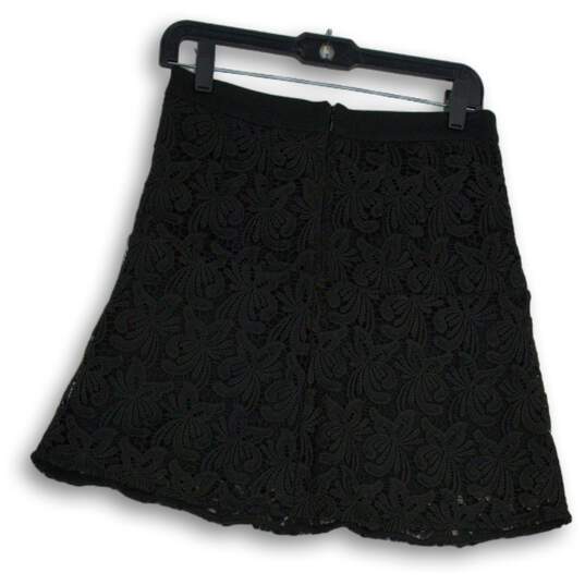 Womens Black Floral Lace Elastic Waist Back Zip A-Line Skirt Size XS image number 2