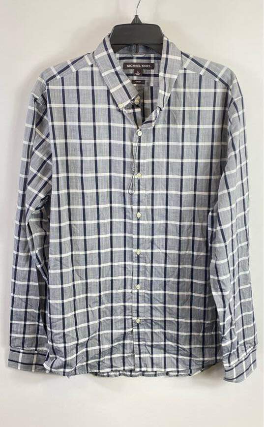 Michael Kors Men Gray Plaid Button Up Shirt XL image number 1