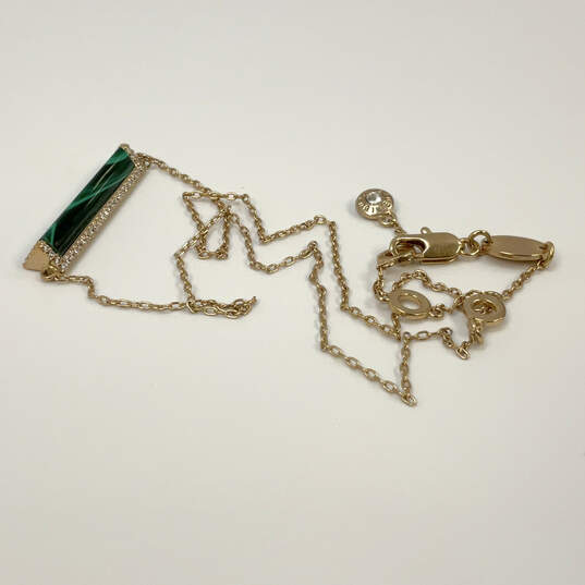 Designer Henri Bendel  Gold-Tone Link Chain Fashion Green Pendant Necklace image number 2