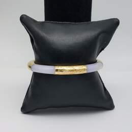 14k Gold Lavender Jadeite Bangle Bracelet w/ Safety Chain 27.2g