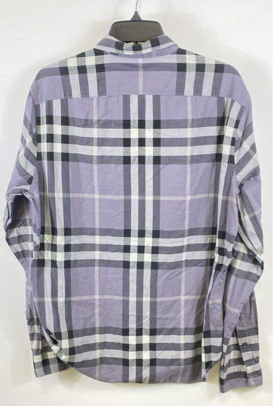 Burberry Men Purple Plaid Button Up Shirt L image number 2