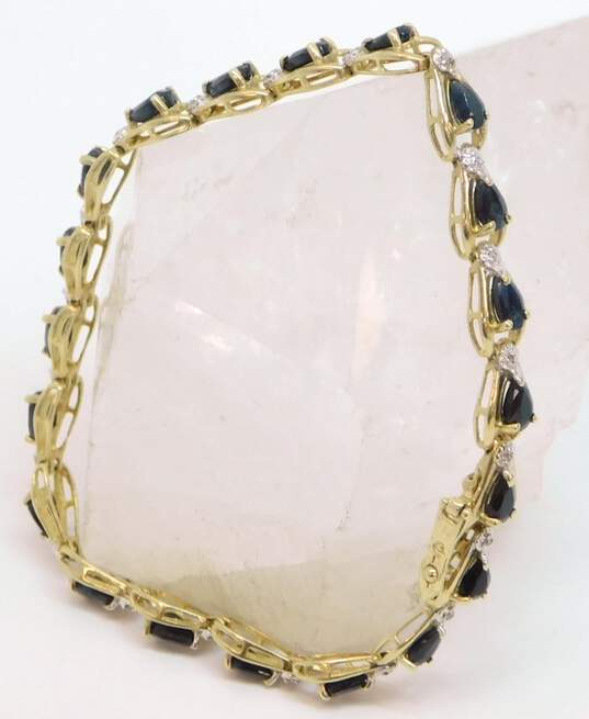 10k Yellow Gold Sapphire & Diamond Accent Tennis Bracelet 8.1g image number 1
