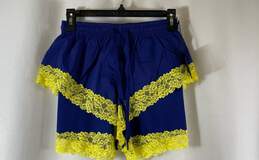 NWT Savage X Fenty Womens Blue Yellow Lace Race Athletic Track Shorts Size Small