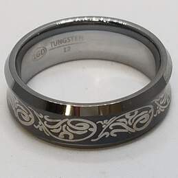 Tungsten Silver Tone Design On Black Metal Sz 12 Ring Bundle 5pcs 78.5g alternative image