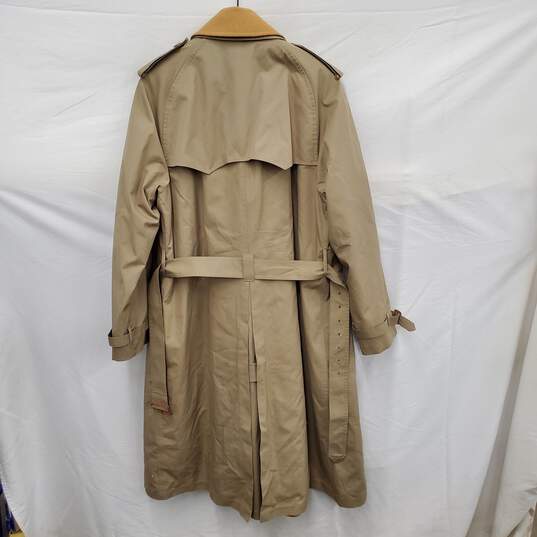 Brook Brothers Men's Polyester & Cotton Blend Beige Button Trench Coat Size 44 Extra Long image number 2