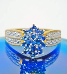 10K Yellow Gold Diamond Accent Sapphire Cluster Ring 2.8g