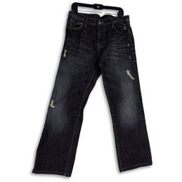 Mens Blue Denim Medium Wash Pockets Distressed Straight Leg Jeans Size 34