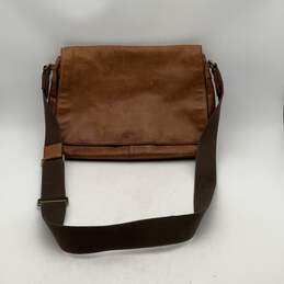 Coach Womens Brown Leather Adjustable Strap Inner Zip Pocket Messenger Bag