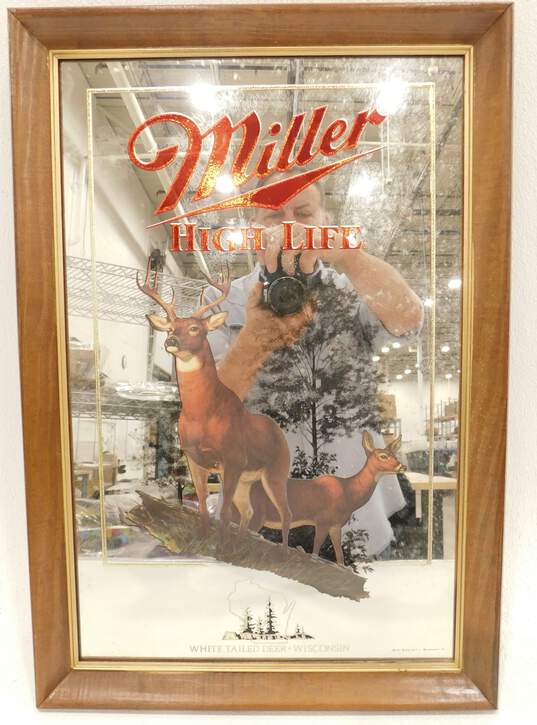 Vintage Miller High Life Beer Series 5 Wildlife White Tailed Deer Mirror Bar Sign image number 1