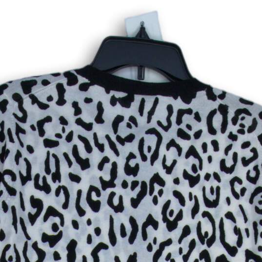 NWT Ann Taylor Womens Black White Animal Print Button Front Cardigan Sweater L image number 4