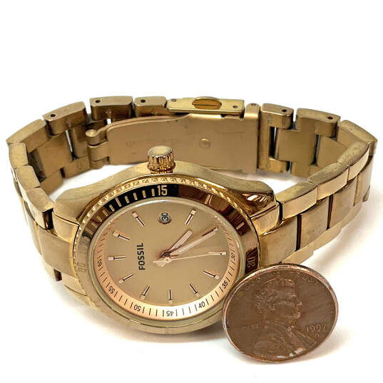 Designer Fossil ES-3019 Gold-Tone Stainless Steel Round Analog Wristwatch image number 2