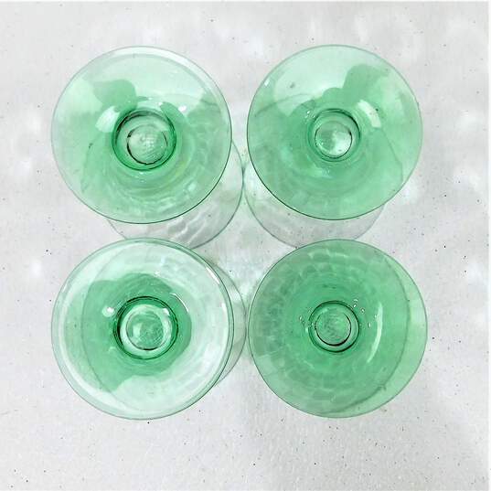 VNTG Morgantown Optic Footed Tumblers Green Glass Iridescent & Uranium Set of 4 image number 5