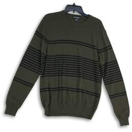 Neiman Marcus Mens Green Striped Crew Neck Long Sleeve Pullover Sweater Size L