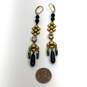 Designer J. Crew Gold-Tone Blue Beaded Rhinestone Drop Earrings image number 1