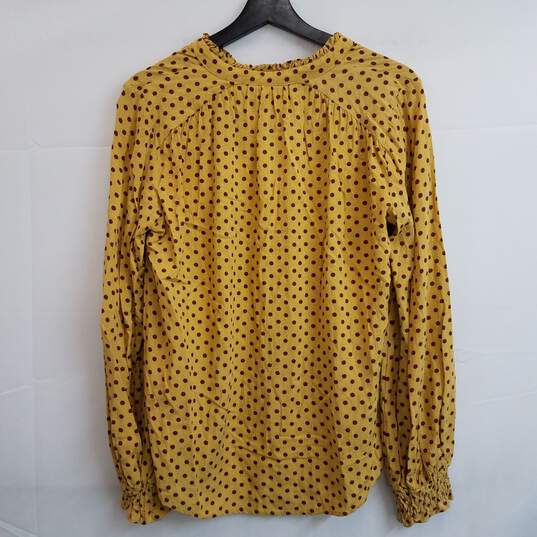 Anthropologie Maeve mustard burgundy dot print blouse small image number 3