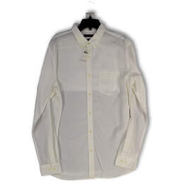NWT Mens White Pinstripe Collared Long Sleeve Pocket Button-Up Shirt Sz XL