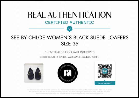 See by Chloe Women's Black Suede Loafers Size 6 w/COA image number 2
