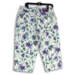 NWT Womens Blue White Floral Classic Fit Flat Front Capri Pants Size 16 alternative image