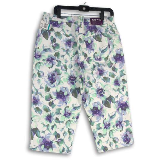 NWT Womens Blue White Floral Classic Fit Flat Front Capri Pants Size 16 image number 2