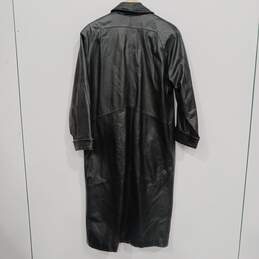 Mens Black Leather Long Sleeve Collared Front Pockets Trench Coat Size M alternative image