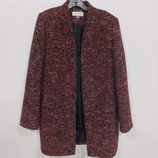 Calvin Klein Women's Red/White/Black Open-Front Tweed Topper Jacket/Coat/Blazer (No Closure) Size 14 image number 1
