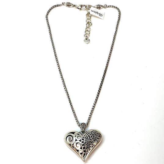 Designer Brighton Silver-Tone Wheat Chain Heart Shape Pendant Necklace image number 2