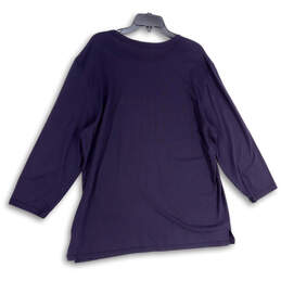 Womens Blue Round Neck 3/4 Sleeve Side Slit Pullover T-Shirt Size XXL alternative image