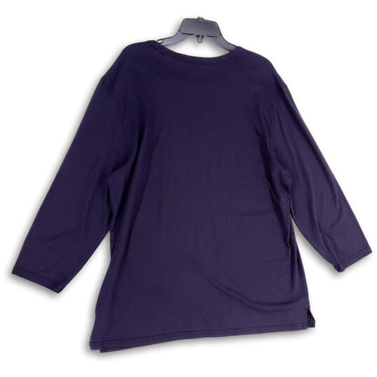 Womens Blue Round Neck 3/4 Sleeve Side Slit Pullover T-Shirt Size XXL image number 2