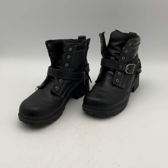 Mens Tegan D84424 Black Leather Ankle Motorcycle Biker Boots Size 8 M image number 1