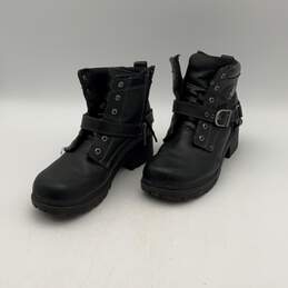 Mens Tegan D84424 Black Leather Ankle Motorcycle Biker Boots Size 8 M