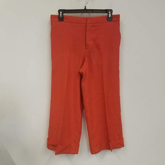 Womens Orange Wool Flat Front High Rise Cropped Wide Leg Pants Size 42 image number 1