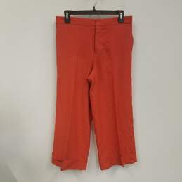 Womens Orange Wool Flat Front High Rise Cropped Wide Leg Pants Size 42