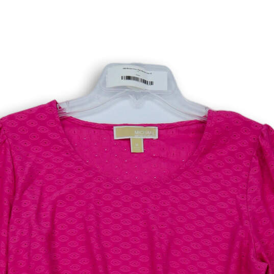 Womens Pink Long Sleeve Round Neck Ruffle Smocked Blouse Top Size Medium image number 3