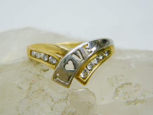 10K Two Tone Gold 0.19 CTTW Diamond Love Ring 3.2g image number 1