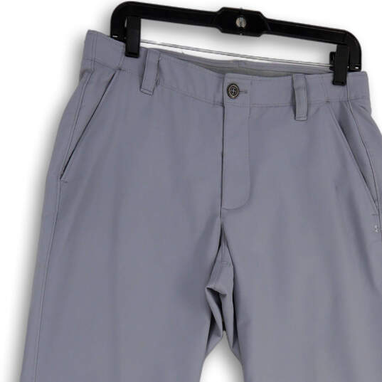 Womens Gray Flat Front Slash Pockets Straight Leg Dress Pants Size 32/30 image number 3