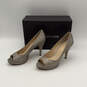 NIB Womens Gold Leather Peep Toe Slip-On Stiletto Pump Heels Size 7.5 M image number 3