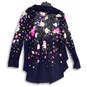 NWT Womens Blue Floral Long Sleeve Open Front Cardigan Sweater Size PL image number 2