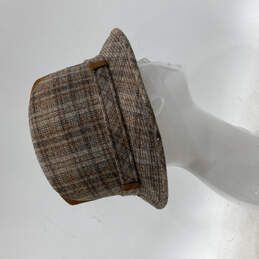 Womens Brown Gray Flower Plaid Round Belted Brim Fedora Hat Size 7 3/8 alternative image