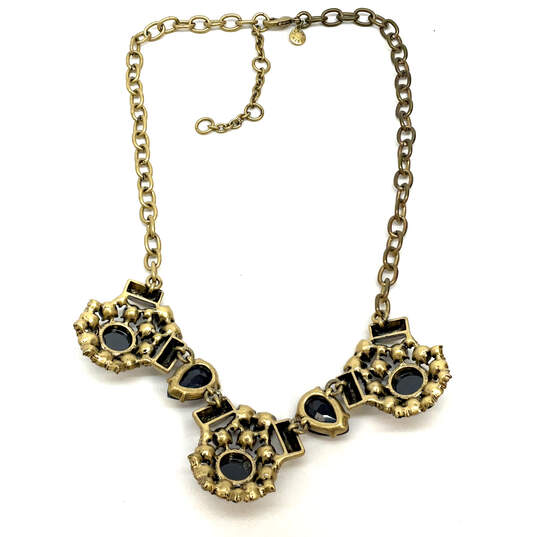 Designer J. Crew Gold-Tone Link Chain Blue Crystal Stone Statement Necklace image number 1