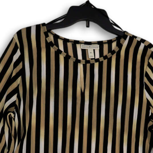 Womens Black Brown Striped Asymmetrical Shark Bite Blouse Top Size XL image number 3