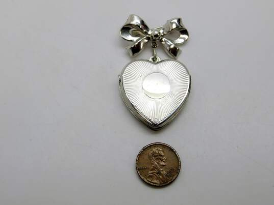 Vintage Coro Pegasus Pat Pending Silver Tone Heart Ribbon Bow Locket Brooch 20.0g image number 5